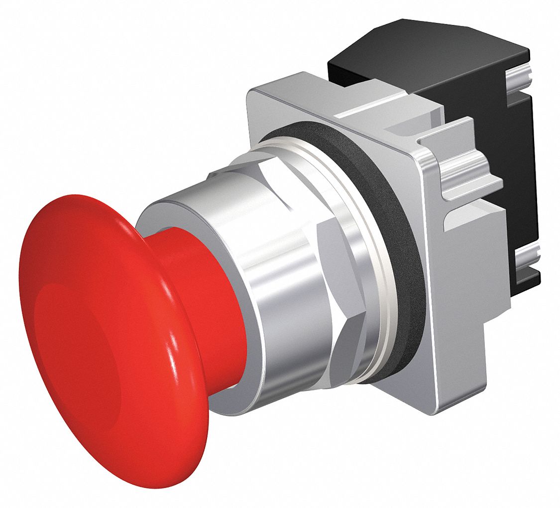 Mushroom Head Push Button: Non-Illuminated, Mushroom Head Profile, Non-Metallic, 30 mm, 1NO