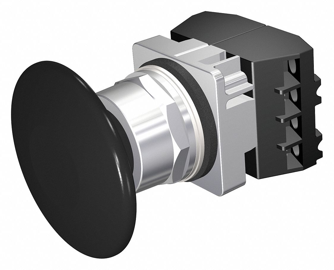 Mushroom Head Push Button: Non-Illuminated, Mushroom Head Profile, Non-Metallic, 30 mm, 2NO