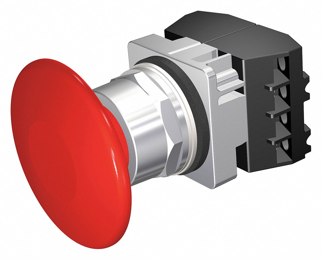 Mushroom Head Push Button: Non-Illuminated, Mushroom Head Profile, Non-Metallic, 30 mm, 2NC