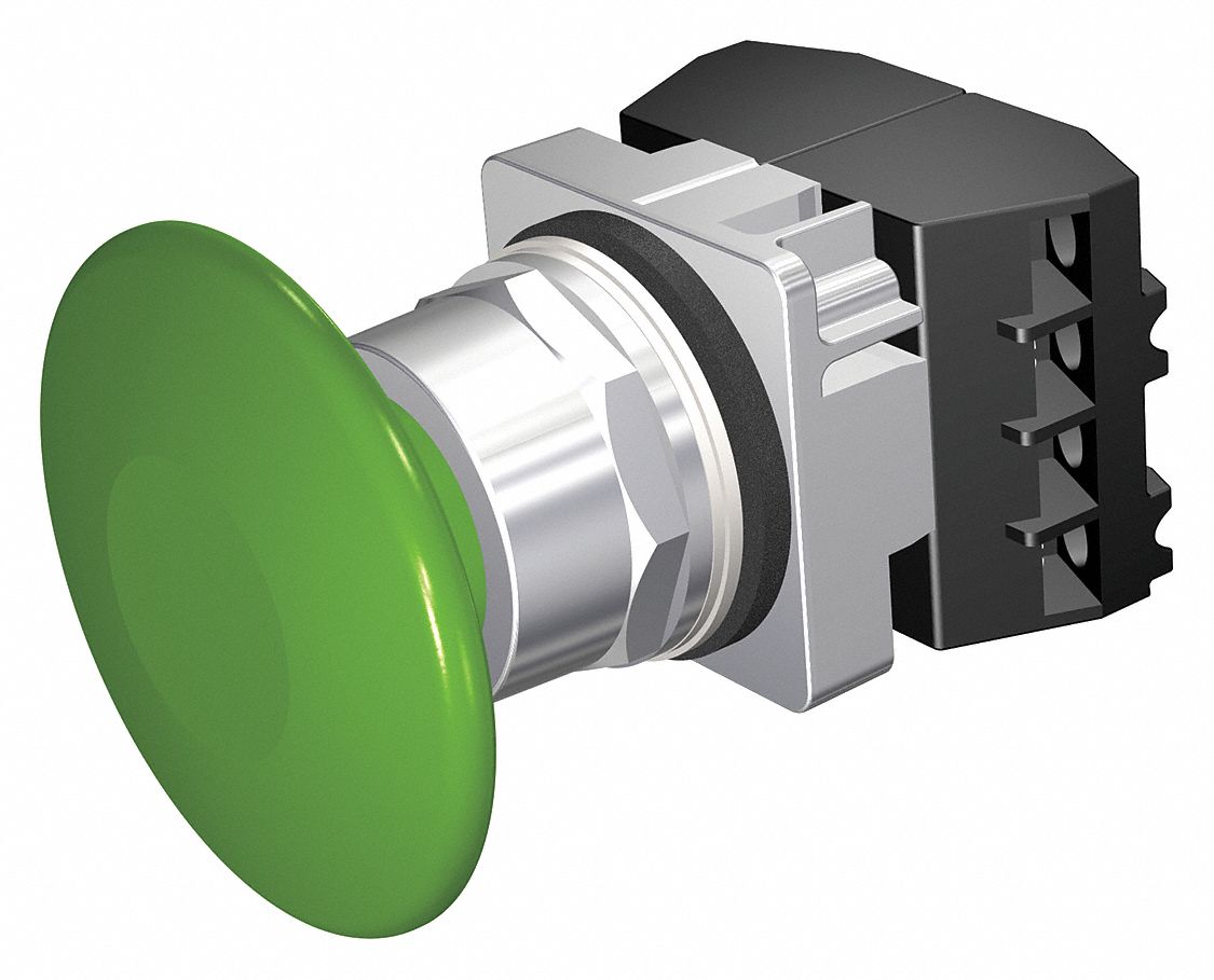 MushrmHeadPushButton, NonIllum, Grn, 2NC