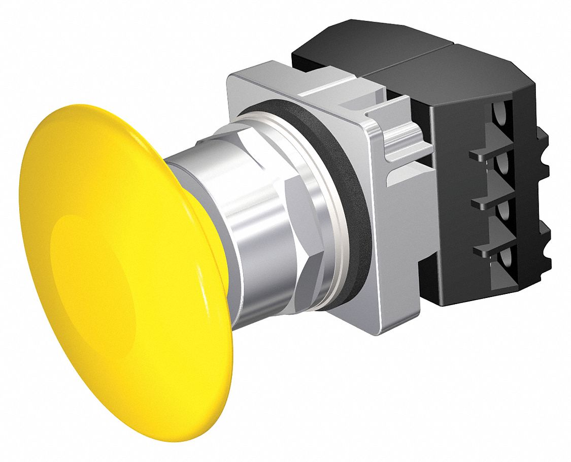 MushrmHeadPushButton, NonIllum, Yellow, 2NC