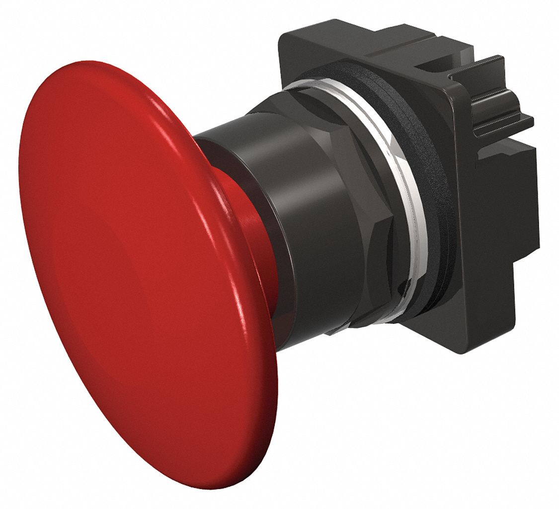 Mushroom Head Push Button: 30 mm, Non-Metallic, Momentary