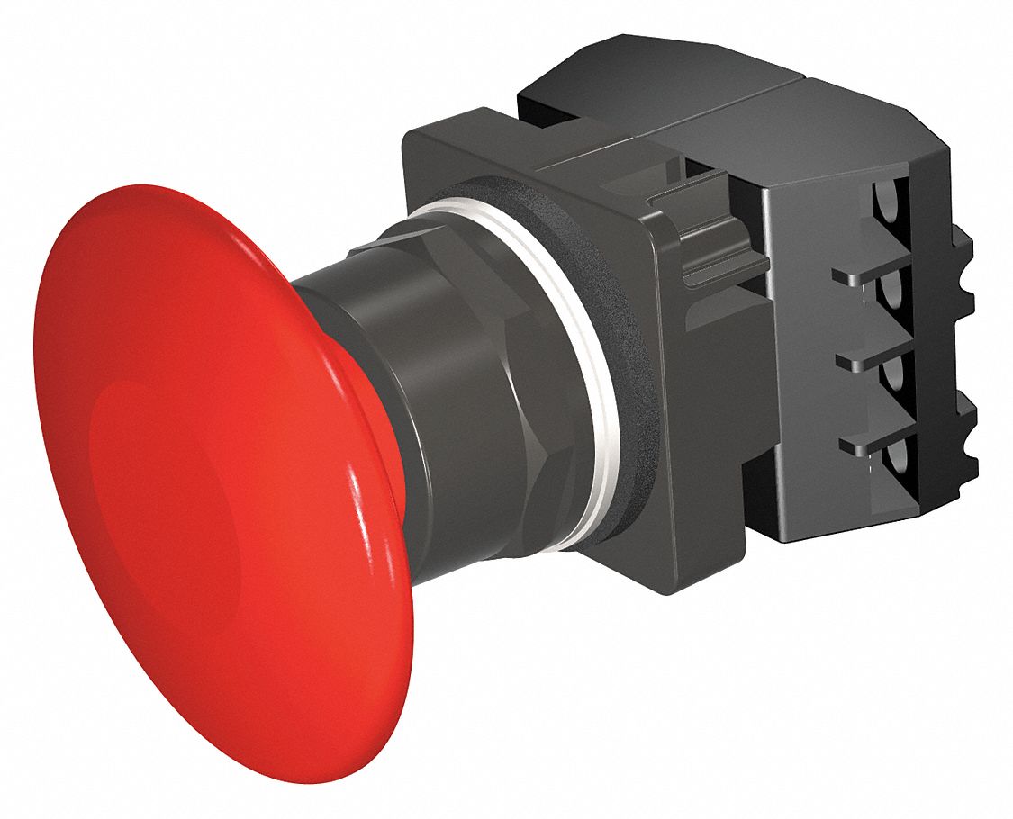 Mushroom Head Push Button: Non-Illuminated, Mushroom Head Profile, Non-Metallic, 30 mm, 2NO