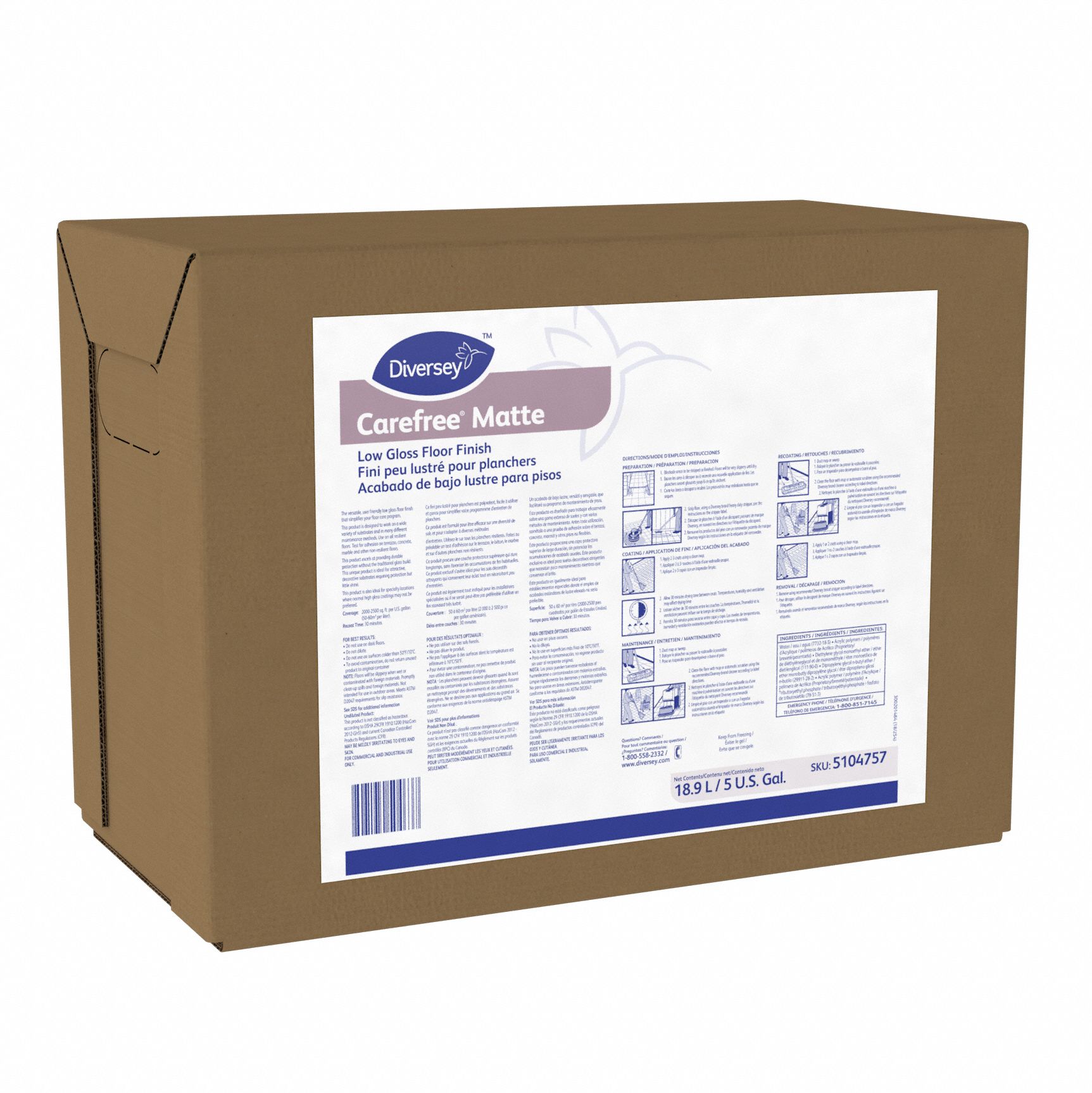 DIVERSEY Floor Finish: Box, 5 gal Container Size, Ready to Use, Liquid ...