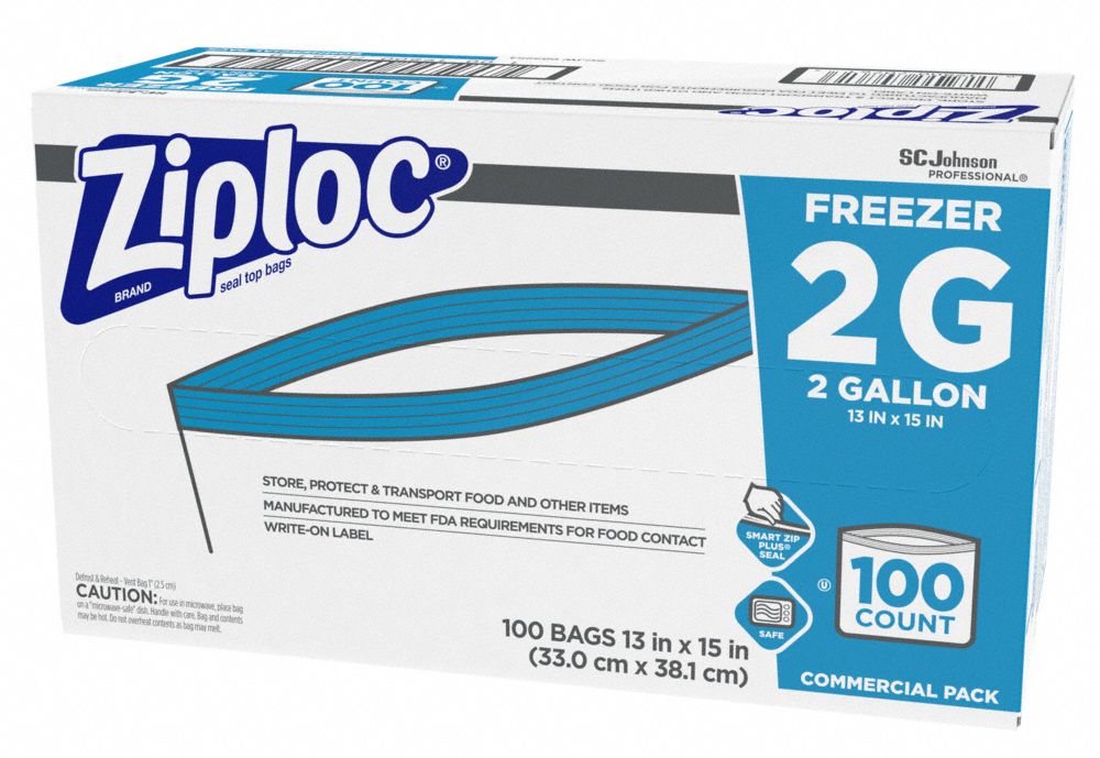 ZIPLOC Reclosable Bag 2.6 mil Thick, 13 in Wd, 15 in Lg, Flat Pack