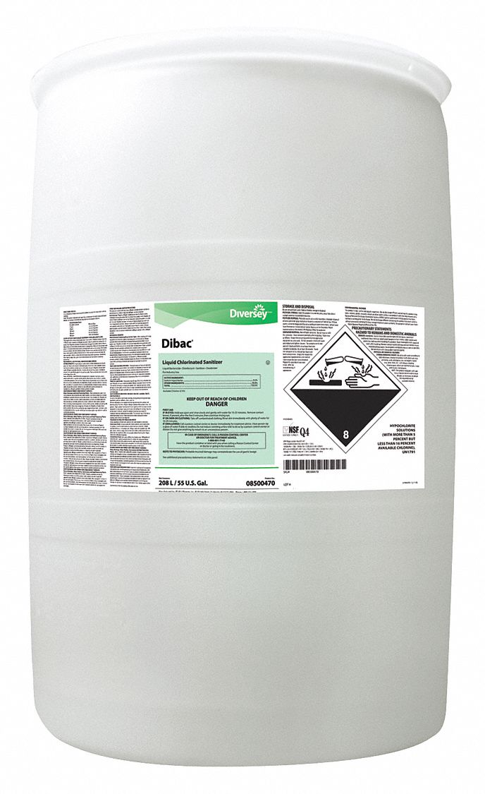 Disinfectant and Sanitizer: Drum, Concentrated, Liquid, Bleach, Chlorine, Dibac®