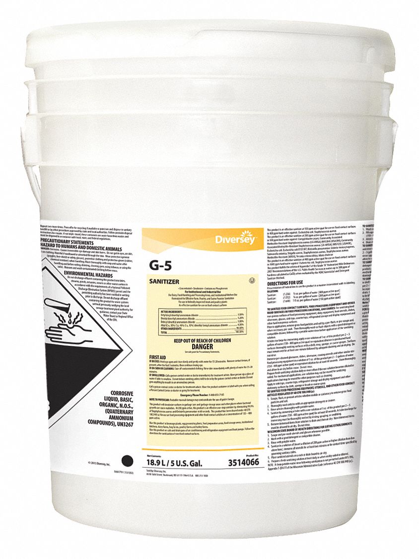 DIVERSEY, Bucket, 5 gal Container Size, Food Grade Sanitizer 32GR31