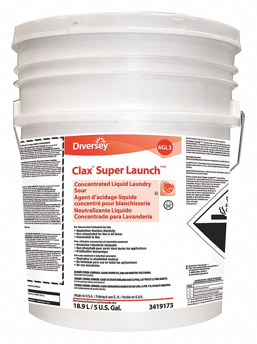 DIVERSEY Liquid Laundry Sour 5 gal., Pail 32GT1693419173 Grainger
