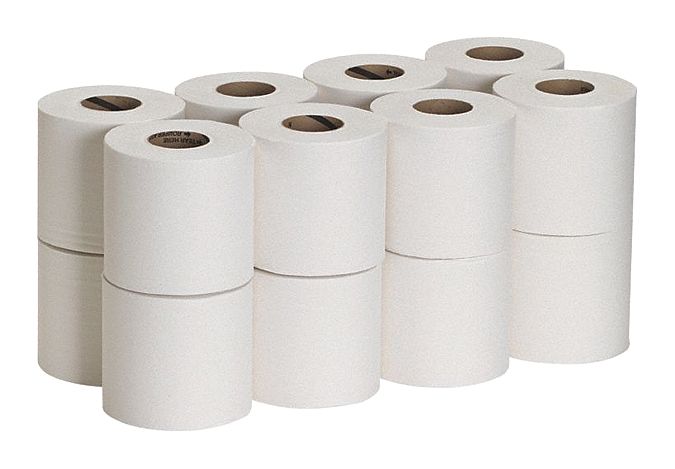 Toilet Paper Roll: 2 Ply, 500 Sheets, 350 ft Roll Lg, 5 7/8 in Roll Dia., 16 PK