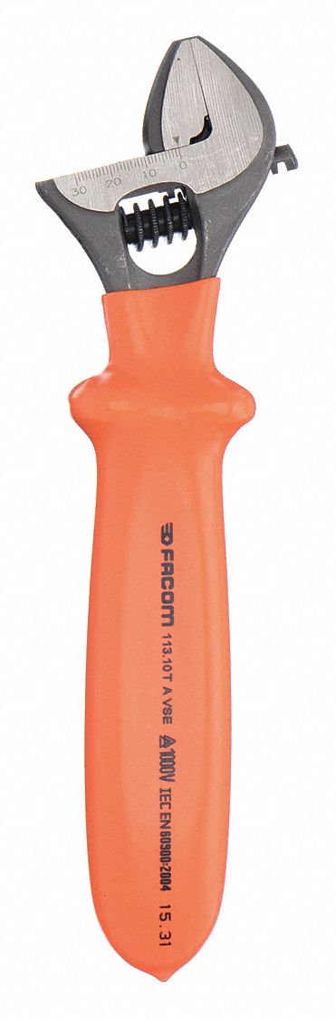 Adjustable Wrench: Alloy Steel, Chrome, 10 in Overall Lg, 1 3/16 in Jaw Capacity