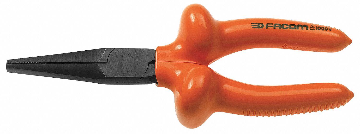 Long Nose Plier, 6-11/16" L, Serrated