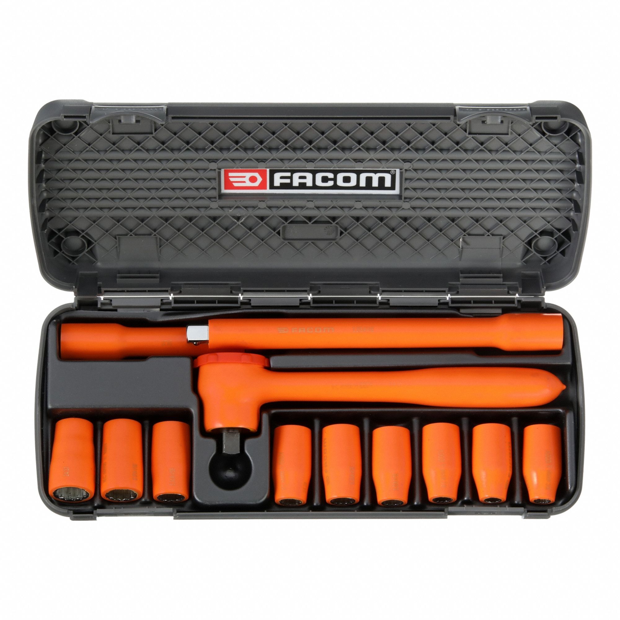 Socket Wrench Set: 1/2 in Drive Size, 12 Pieces, 8 to 19 mm Socket Size Range, (9) 12-Point