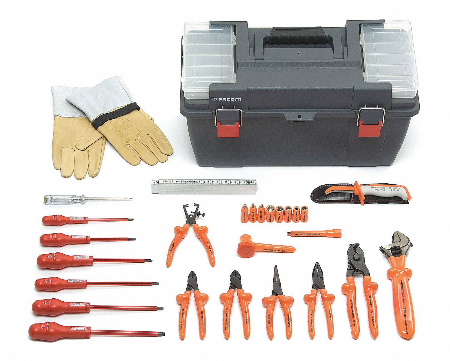 FACOM Insulated Tool Kit: 27 Total Pcs, SAE, 1/4 in Socket Drive Size, Tool  Case