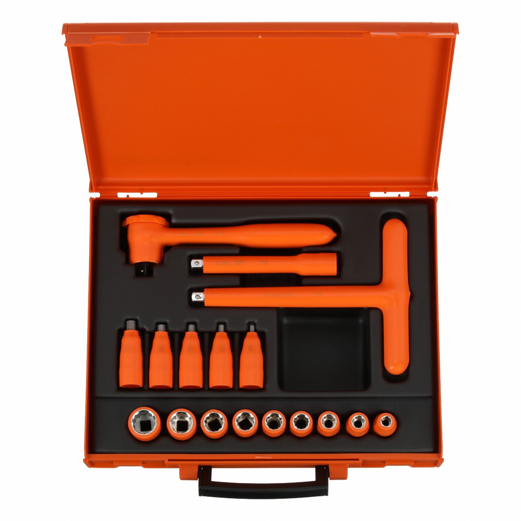 Socket Wrench Set: 3/8 in Drive Size, 17 Pieces, 8 to 19 mm Socket Size Range, (9) 12-Point