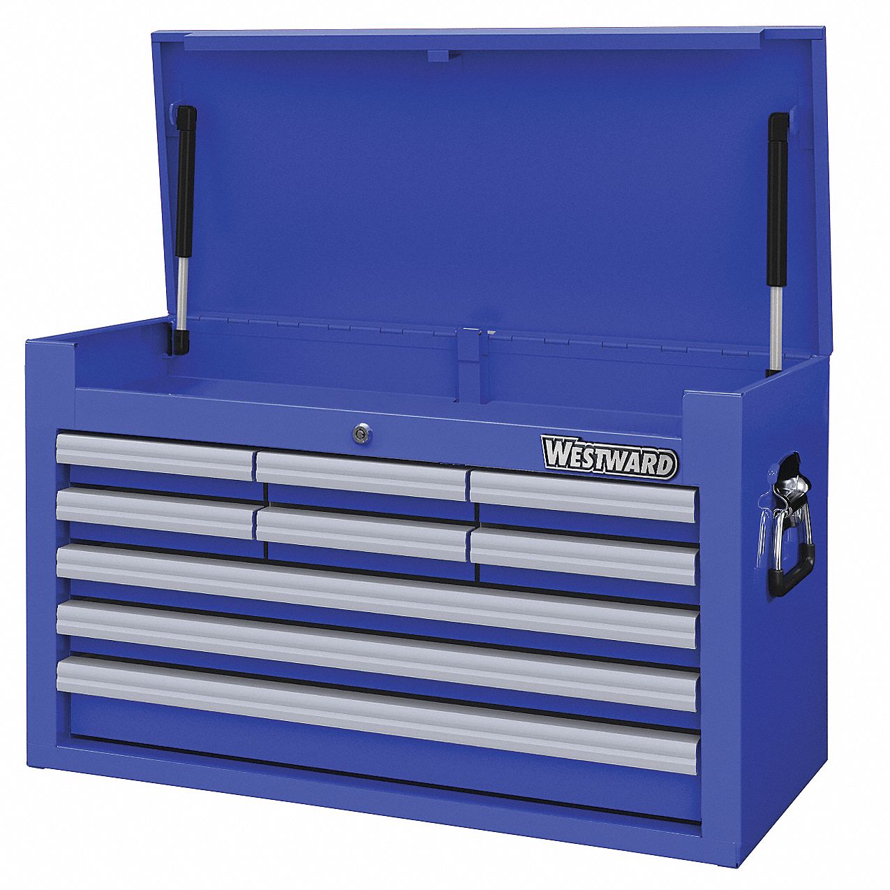 WESTWARD, Powder Coated Blue, 26 in W x 12 5/8 in D x 16 3/8 in H, Top ...