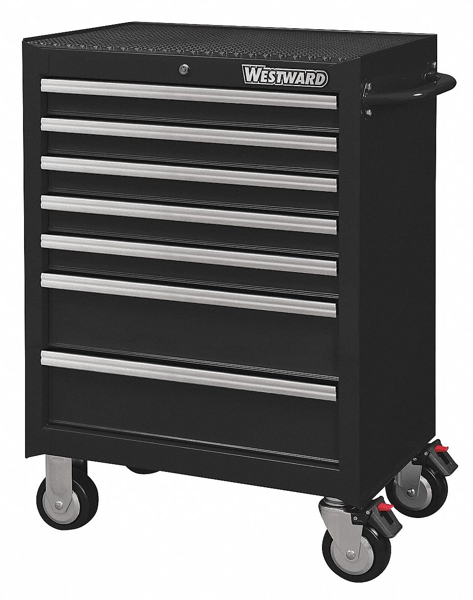 ROLLING CABINET,STEEL,BLACK,7 DRAWERS