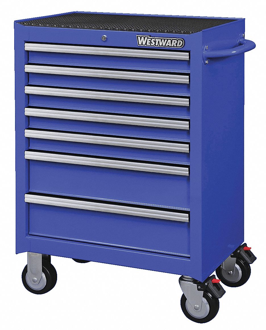 WESTWARD, Gloss Red, 26 3/4 in W x 18 15/16 in D x 39 1/2 in H, Rolling  Tool Cabinet - 32H888