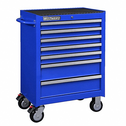 WESTWARD Rolling Tool Cabinet: Powder Coated Blue, 26 3/4 in W x 18 15/16  in D x 39 1/2 in H, Blue