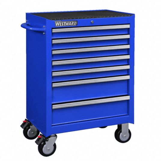 WESTWARD, Powder Coated Blue, 26 3/4 in W x 18 15/16 in D x 39 1/2 in H,  Rolling Tool Cabinet - 32H890