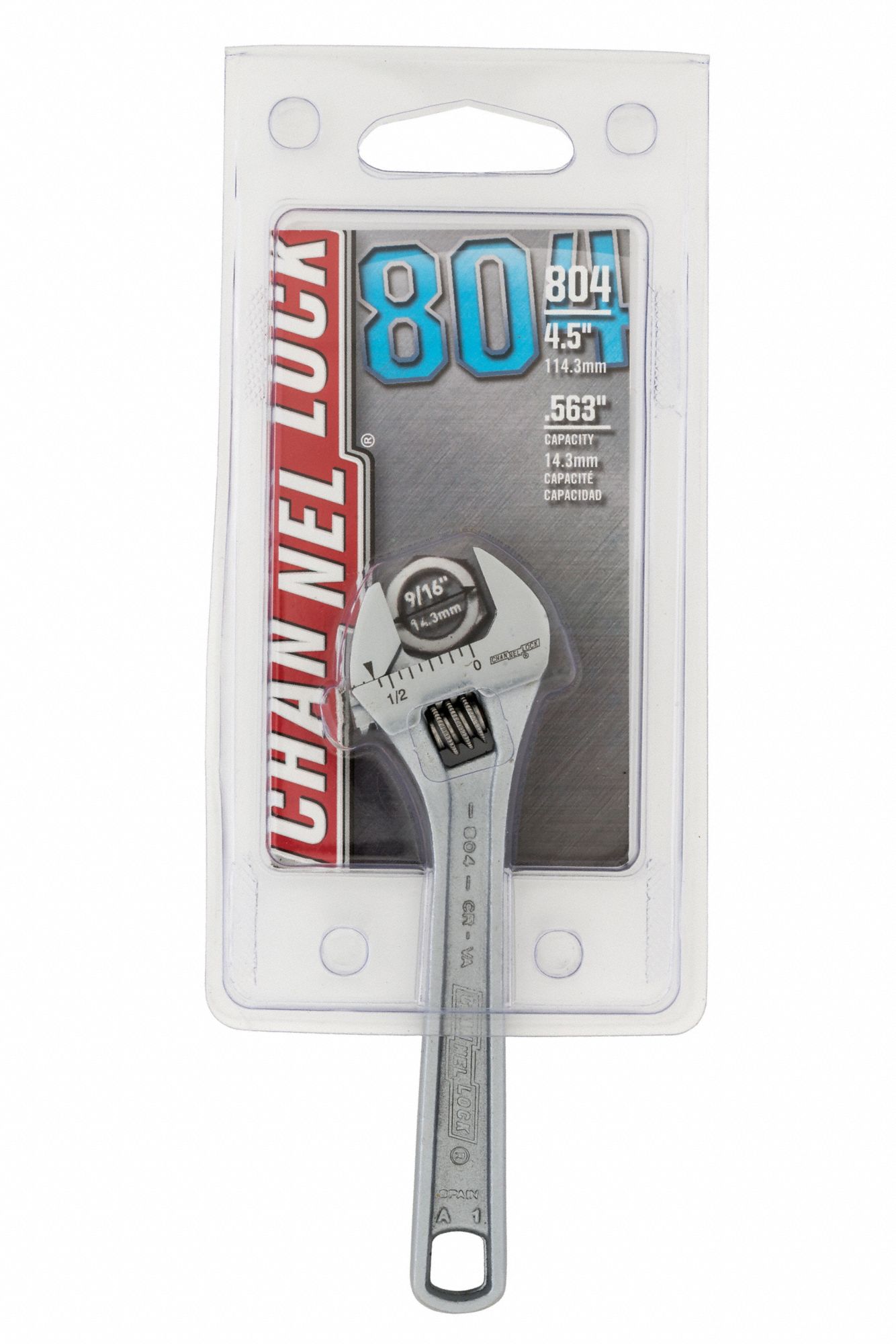 CHANNELLOCK Adjustable Wrench, Alloy Steel, Chrome, 4 1/2 in, Jaw