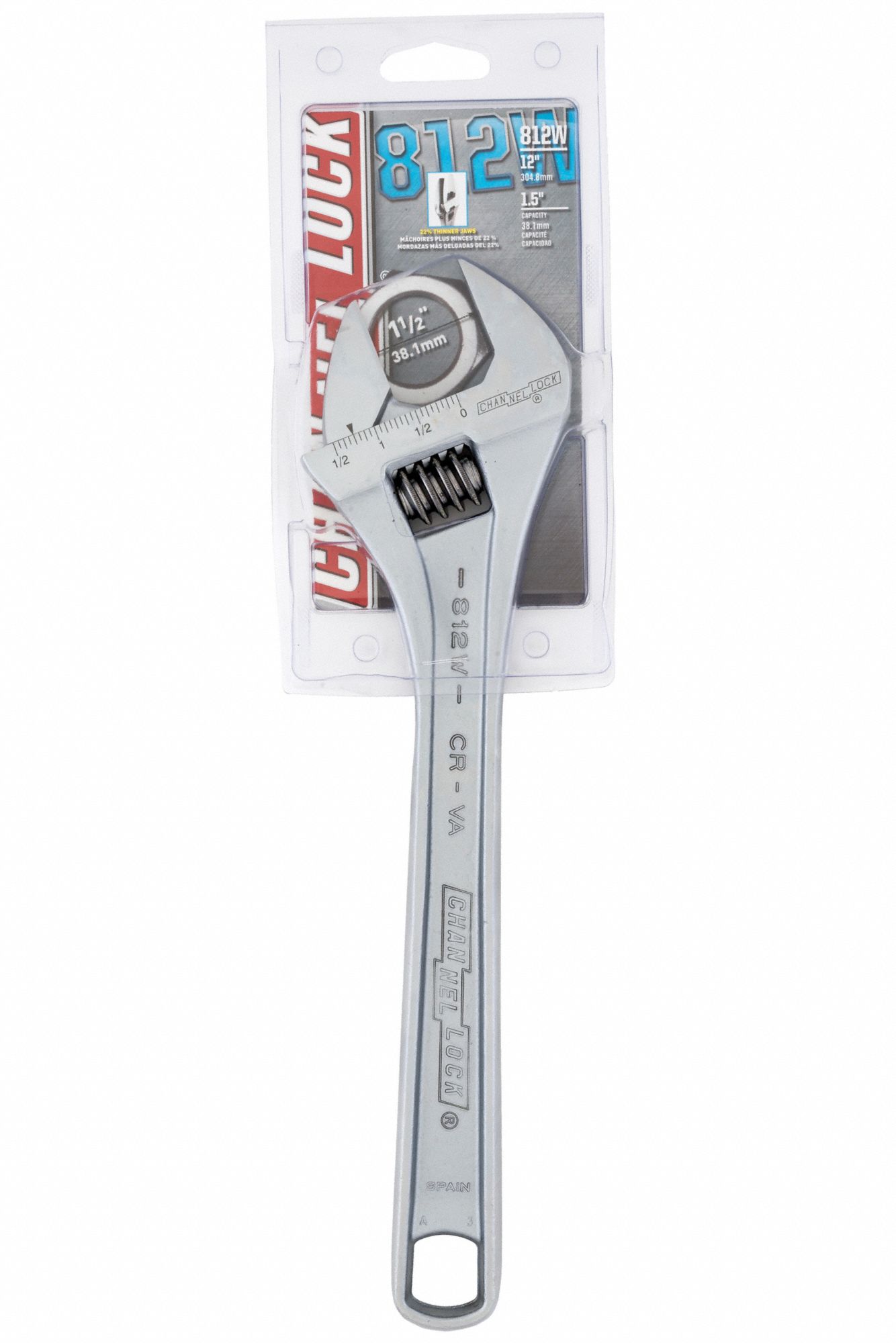 CHANNELLOCK Adjustable Wrench Alloy Steel, Chrome, 12 in Overall Lg, 1