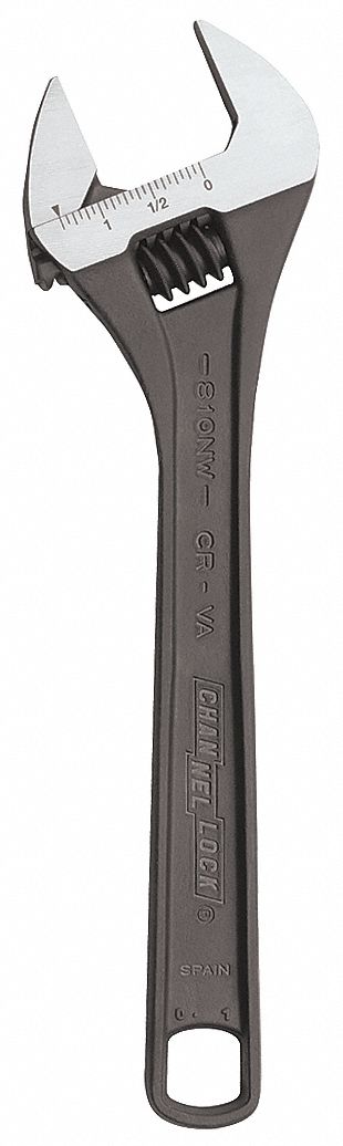ADJUSTABLE WRENCH, ALLOY STEEL, BLACK PHOSPHATE, 10 IN OVERALL L, 1 3/8 IN JAW CAPACITY