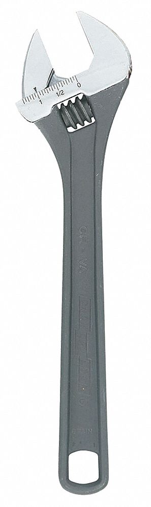 ADJUSTABLE WRENCH, ALLOY STEEL, BLACK PHOSPHATE, 12 IN OVERALL L, 1 1/2 IN JAW CAPACITY