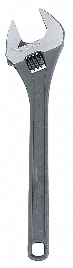 ADJUSTABLE WRENCH, ALLOY STEEL, BLACK PHOSPHATE, 18 IN OVERALL L, 2 1/8 IN JAW CAPACITY