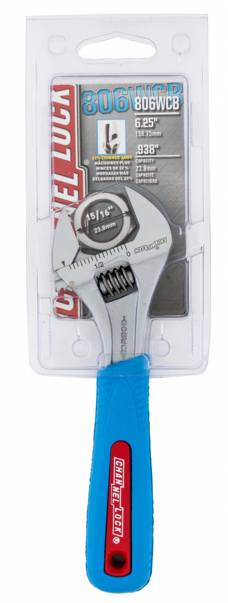 CHANNELLOCK Adjustable Wrench Alloy Steel, Chrome, 6 in Overall Lg, 15