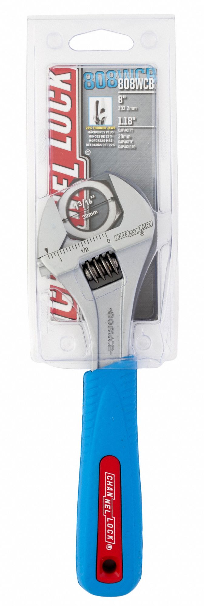 CHANNELLOCK Adjustable Wrench Alloy Steel, Chrome, 8 in Overall Lg, 1