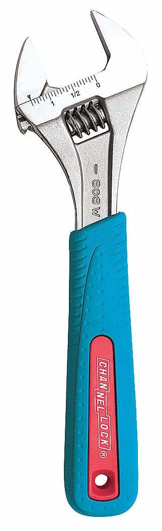 Adjustable Wrench: Alloy Steel, Chrome, 8 in Overall Lg, 1 3/16 in Jaw Capacity