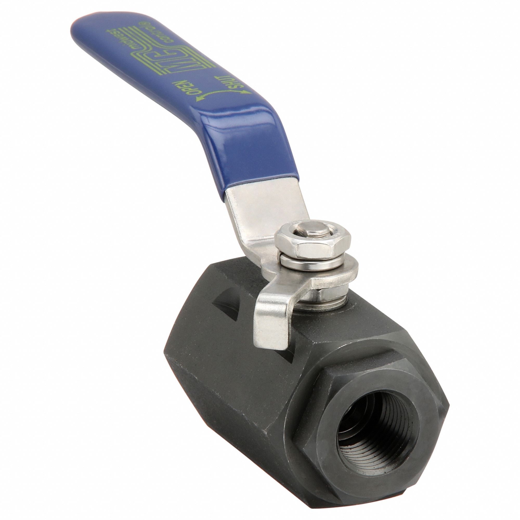 Manual Two-Way Ball Valve: 1/2 in, Carbon Steel, Straight, FNPT x FNPT, Two-Piece