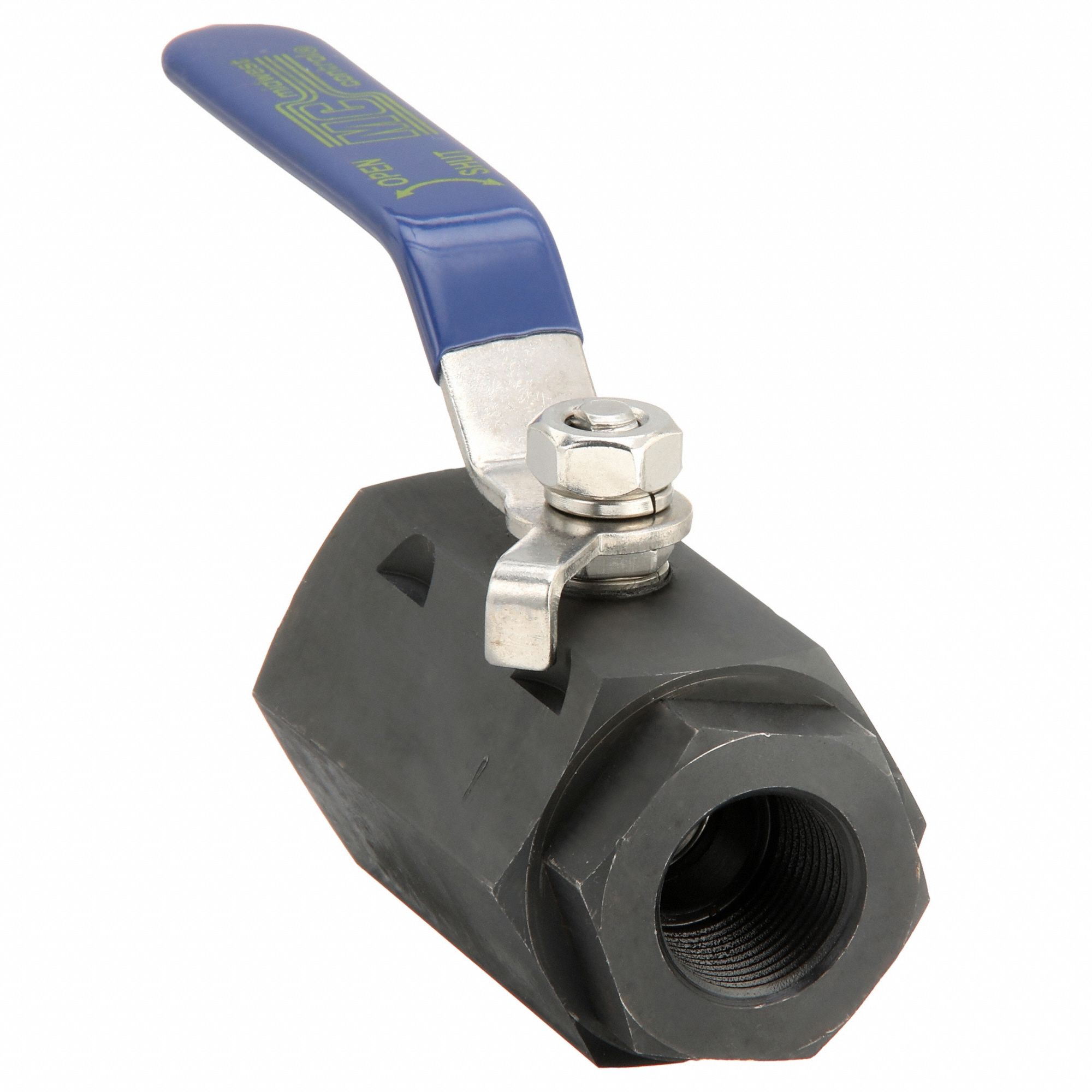 Manual Two-Way Ball Valve: 3/4 in, Carbon Steel, Straight, FNPT x FNPT, Two-Piece