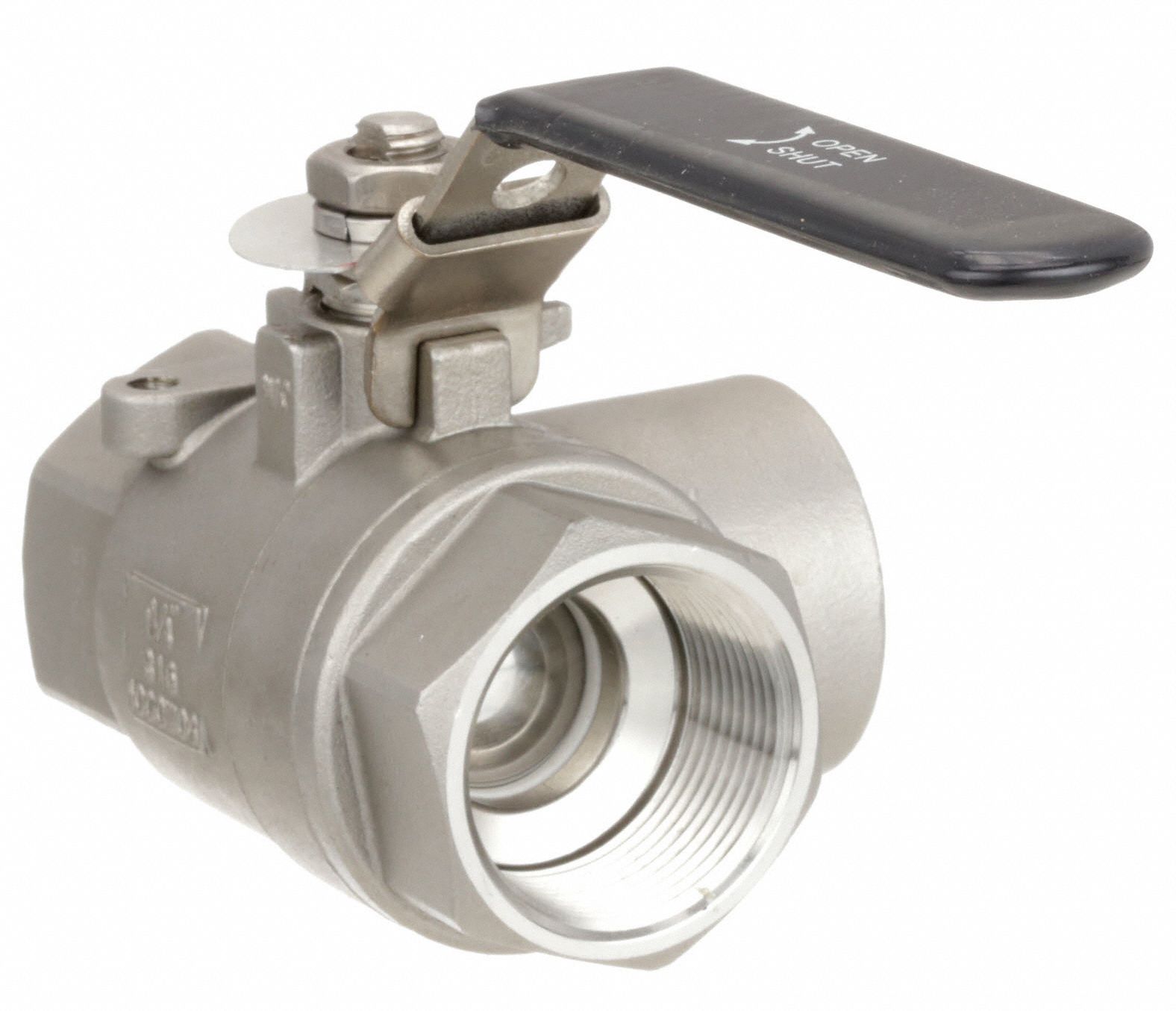 GRAINGER APPROVED Ball Valve, 316 Stainless Steel, 3Way, 2Piece, Pipe