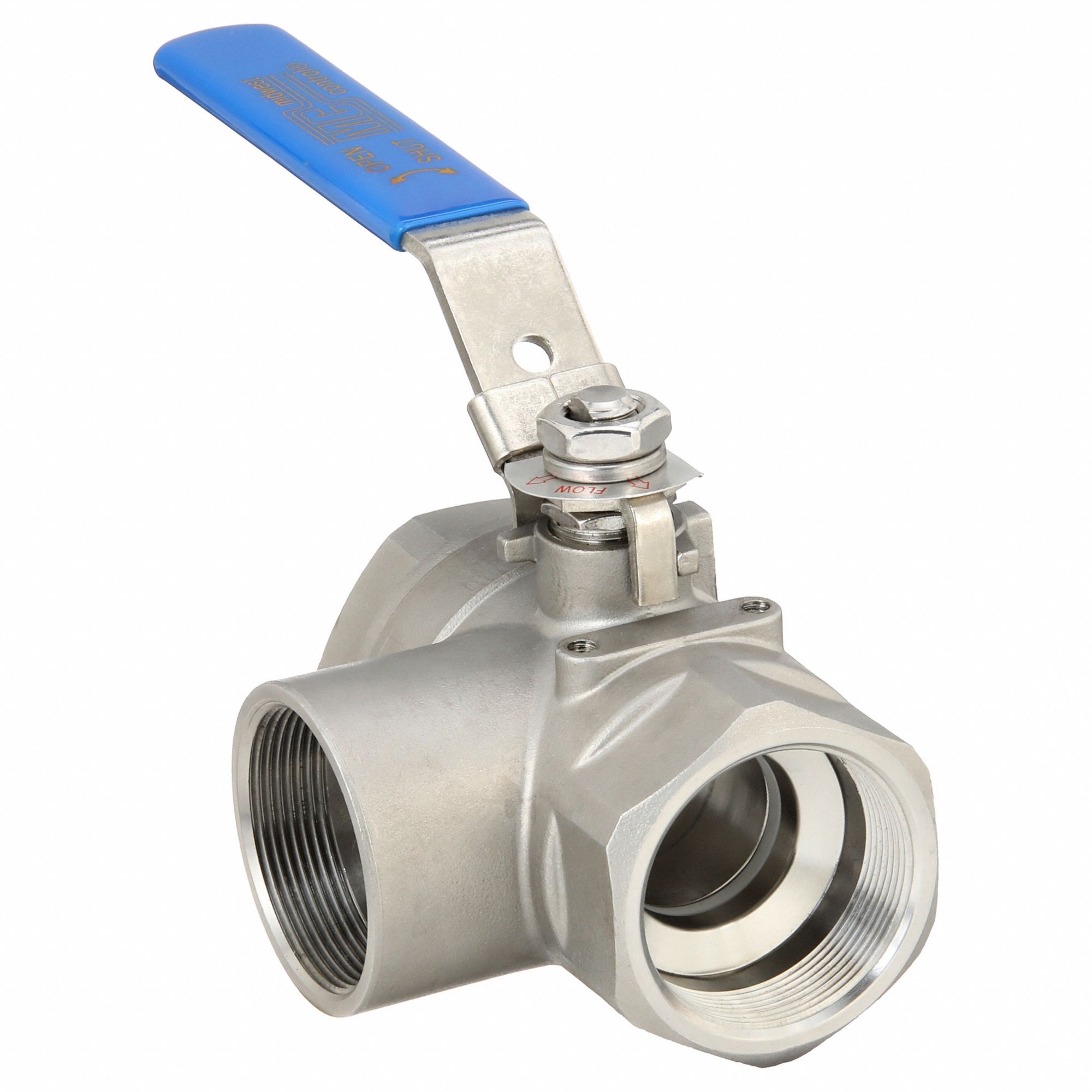 Manual Three-Way Ball Valve: 2 in, 316 Stainless Steel, L Flow, FNPT x FNPT x FNPT