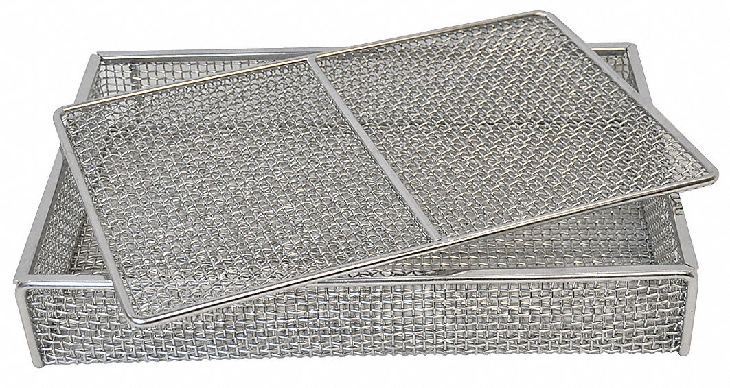 Parts Washer Basket: Rectangular, Stainless Steel, Silver, 3 in Basket Ht