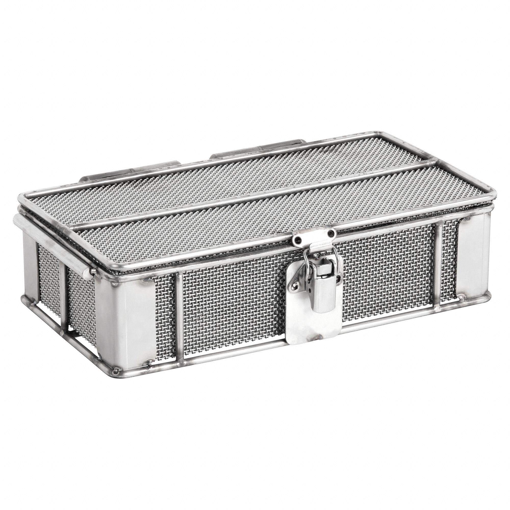Parts Washer Basket: Rectangular, Stainless Steel, Silver, Lid Included