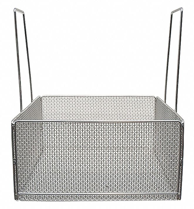 Parts Washer Basket: Rectangular, Stainless Steel, Silver, 9 in Basket Ht