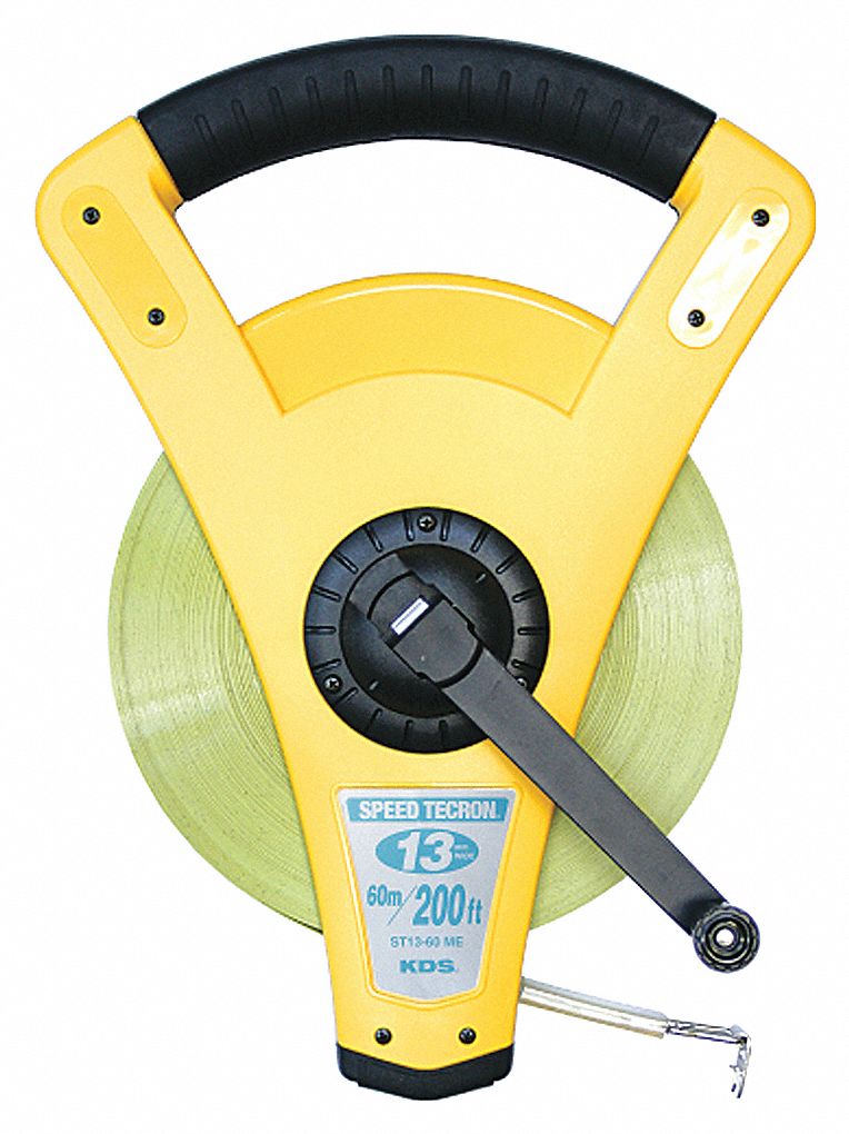 KDS MEASURING TAPE, OPEN REEL,METRIC/IMPERIAL, YELLOW, 200 FT X 1/2 IN,  STEEL - Wrap-a-Round Tape Measures - KDSST13-60MEDH