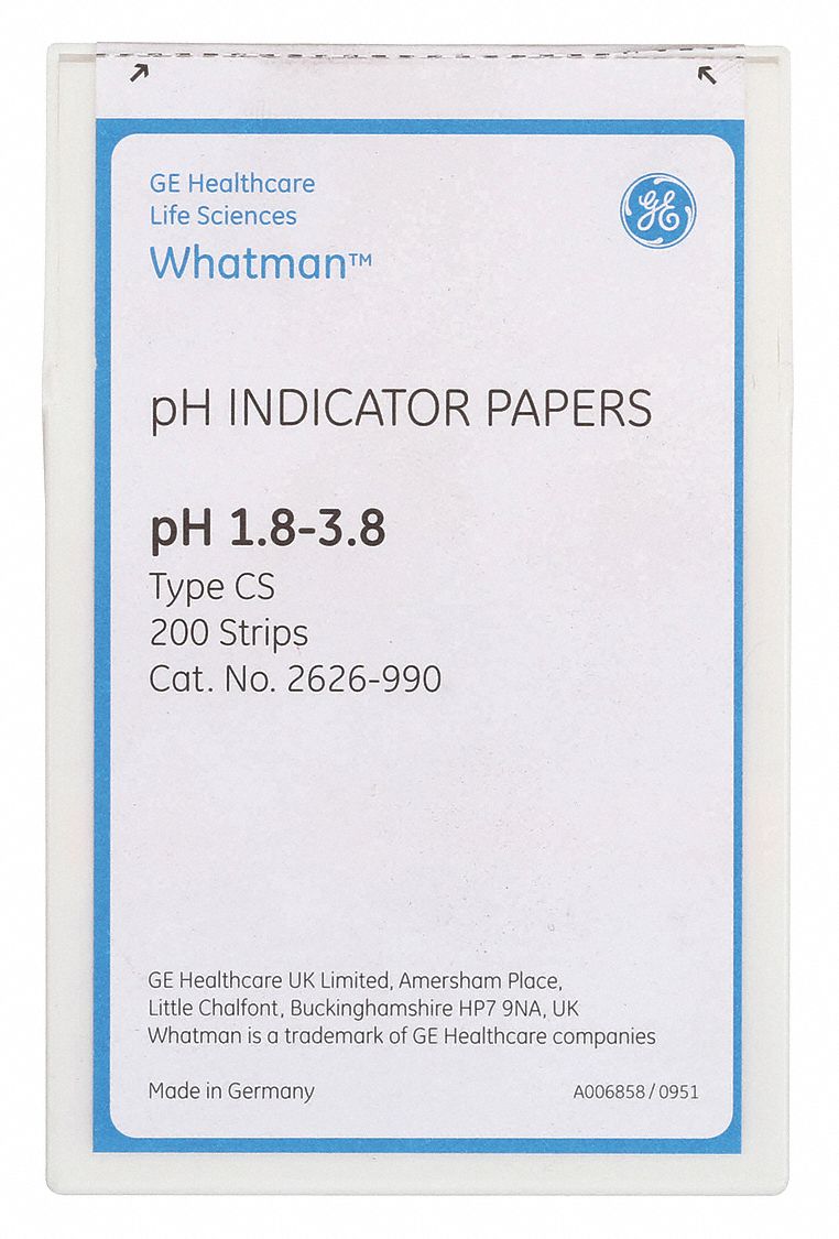 pH Indicator Strips: 0.2 pH, 4 in Overall Lg, 3/8 in Overall Wd, 200 Tests, pH