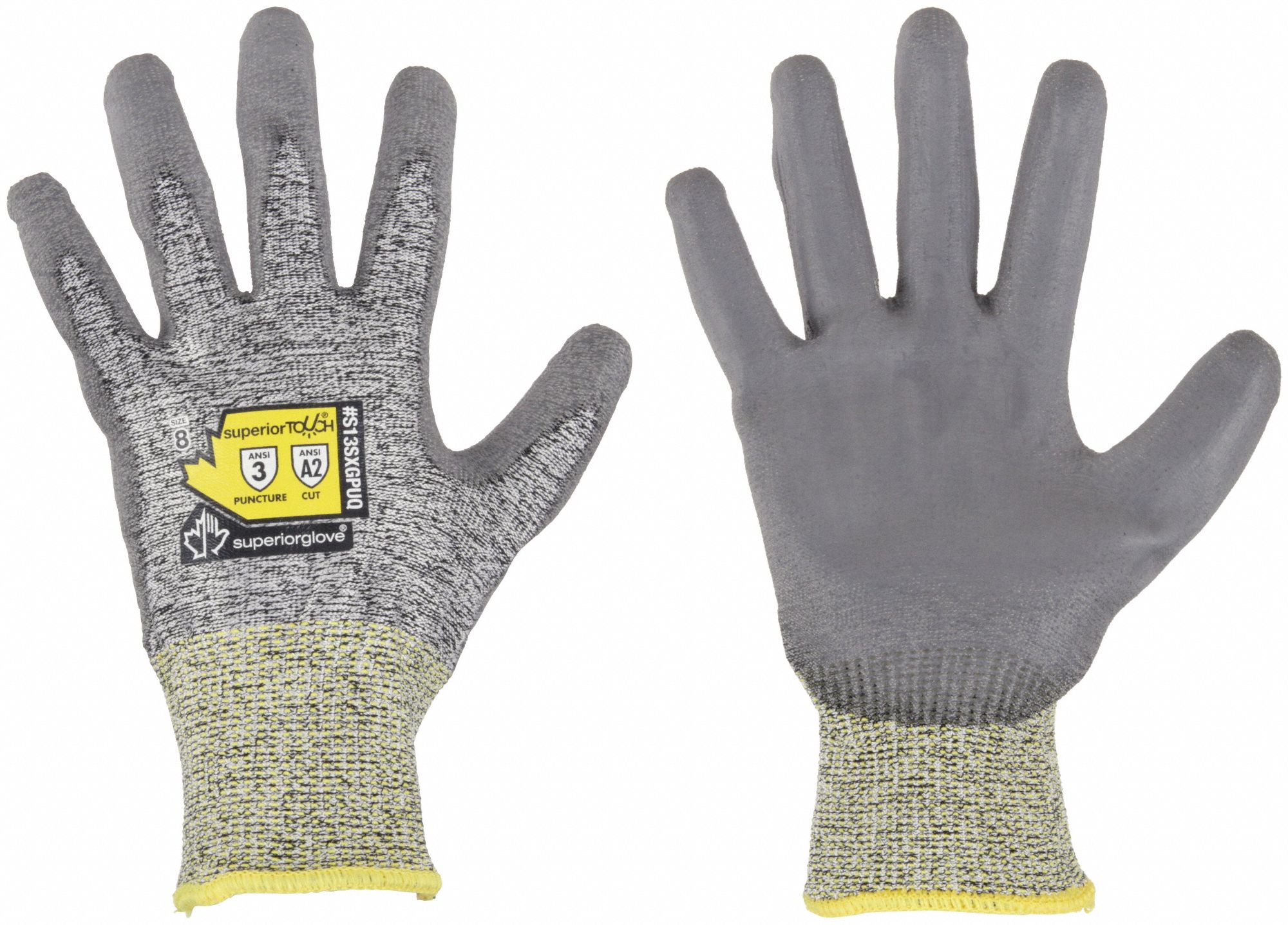 CUT-RESISTANT GLOVES, L (9), ANSI CUT LEVEL A2, DIPPED PALM, PUR