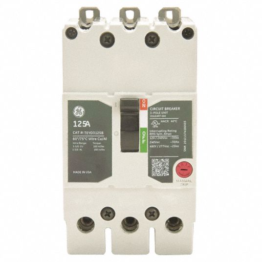 GE, 125 A Amps, 65kA at 277/480V AC, Molded Case Circuit Breaker