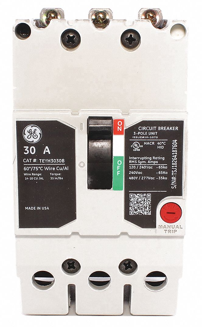 GE, 30 A Amps, 35kA at 277/480V AC, Molded Case Circuit Breaker