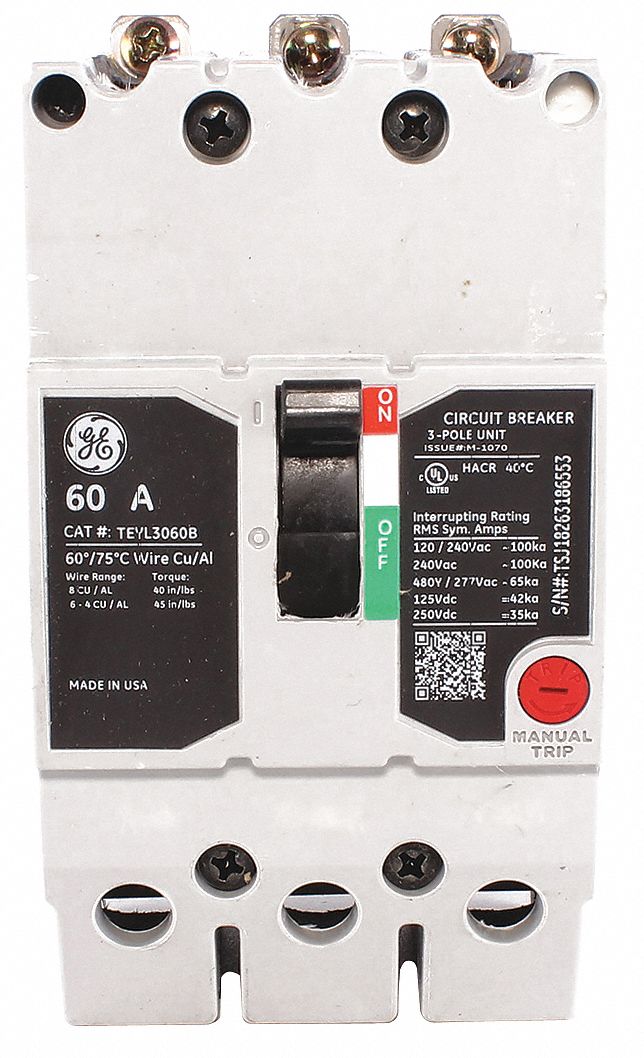 Molded Case Circuit Breaker: 60 A Amps, 65kA at 277/480V AC, Fixed, Lug, ABC, Std, 3 Poles