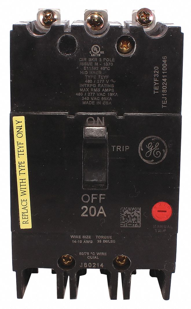 Molded Case Circuit Breaker: 20 A Amps, 18kA at 277/480V AC, Fixed, Lug, ABC