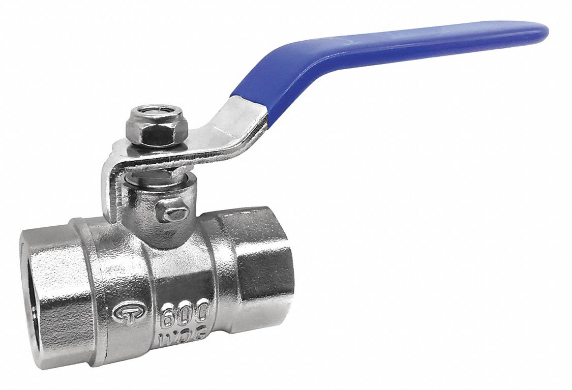 Manual Two-Way Ball Valve: 1 in, Nickel-Plated Brass, Straight, FIP x FIP, Two-Piece