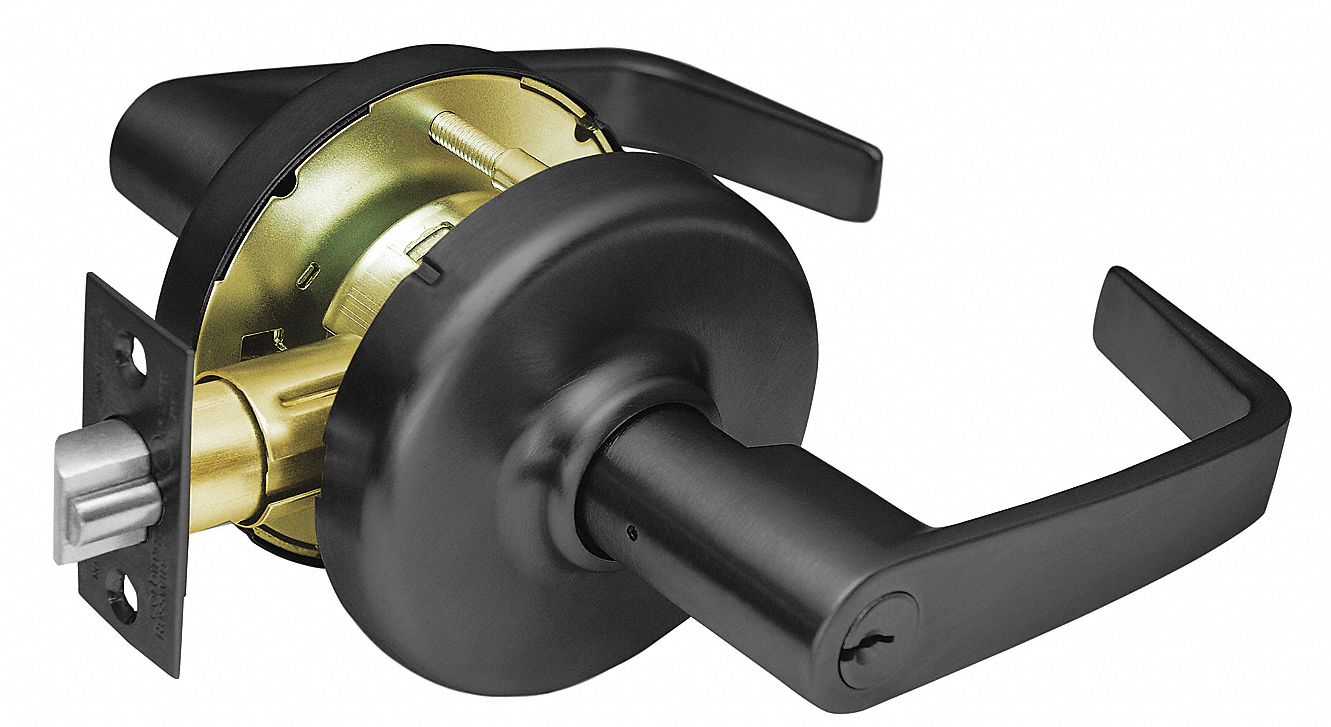 Door Lockset: Office Lever Locksets, Bronze, ADA Compliant
