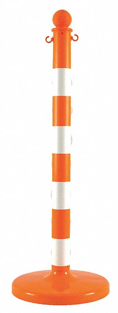 MED DUTY STANCHION,ORG,WHITE STRIPES,PK6