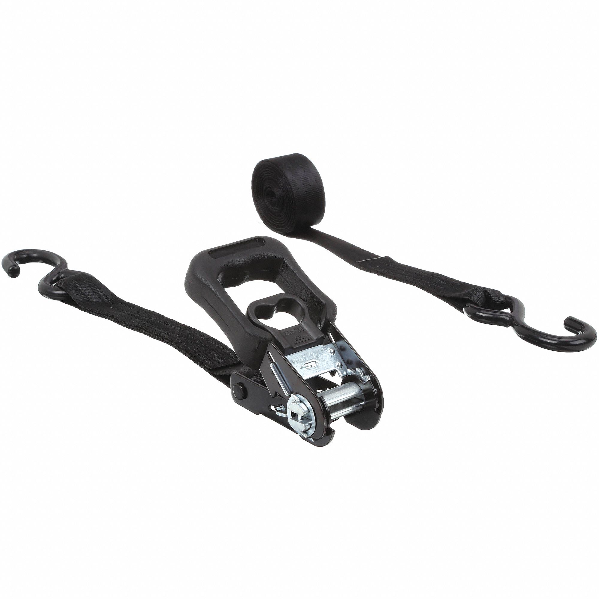 TIE DOWN STRAP, RATCHET, S-HOOK, GEN PURPOSE, 1½ IN W, 833 LB WLL, BLACK, 12 FT L, 2 PK