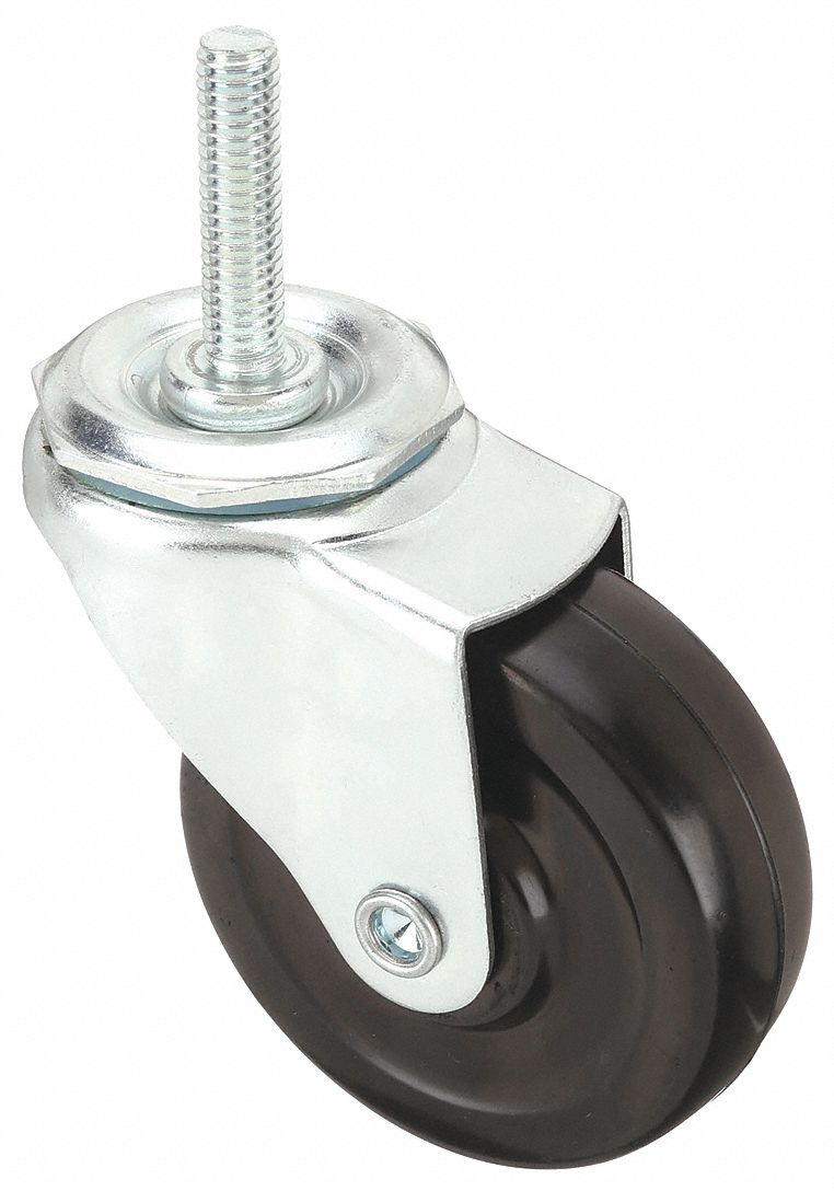 Stem Caster: Swivel, 3 in Wheel Dia., 1 in Wheel Wd, Rubber, 100 lb Load Capacity